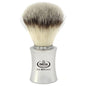Omega Hi Brush synthetic shaving brush with a black handle and dense bristles, designed for a smooth shave.