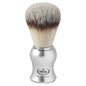 Omega Premium Shaving Hi-Brush with synthetic hair and satin grey handle, ideal for a smooth, luxurious shave.