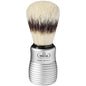 Omega Pure Bristle Shaving Brush with satin chrome effect handle, natural bristles, and ergonomic design for a smooth shave.