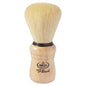 Omega S-Brush synthetic fiber shaving brush with beech wood handle, featuring soft bristles and ergonomic design.