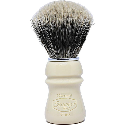 Semogue Owners Club SOC Taj Resin 2-Band Badger Shaving Brush with fine bristles, handcrafted for a smooth shave.
