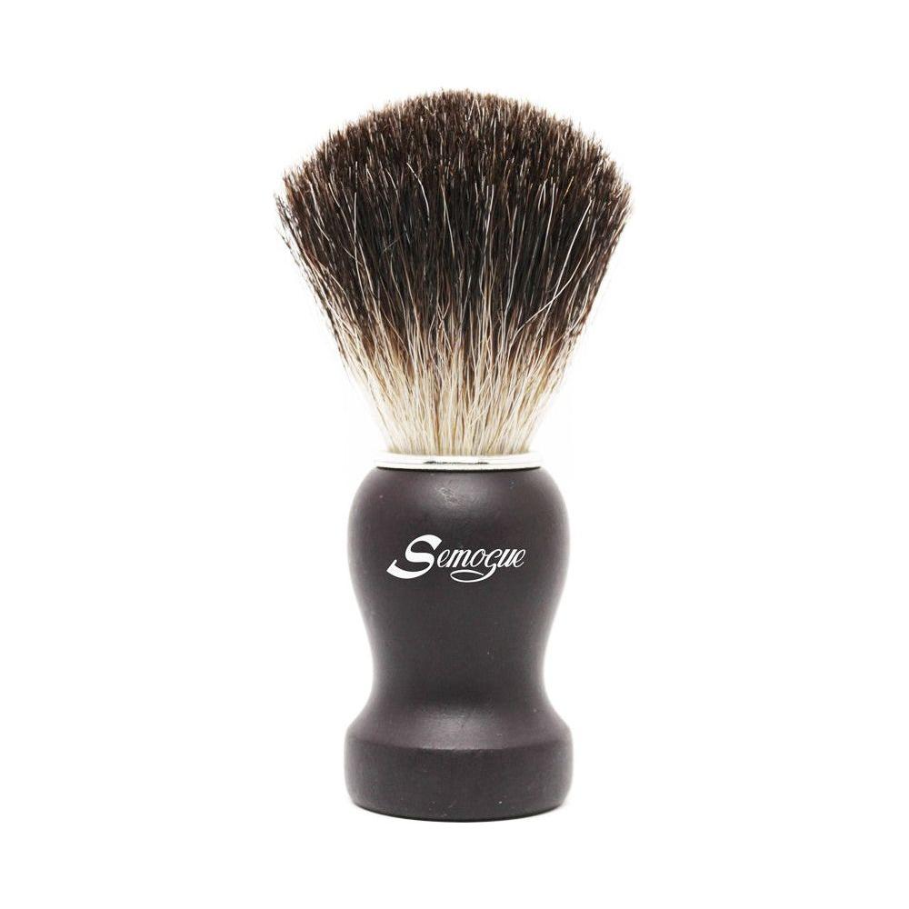 Semogue Pharos-c3 black badger shaving brush with a black handle, designed for a luxurious shaving experience.
