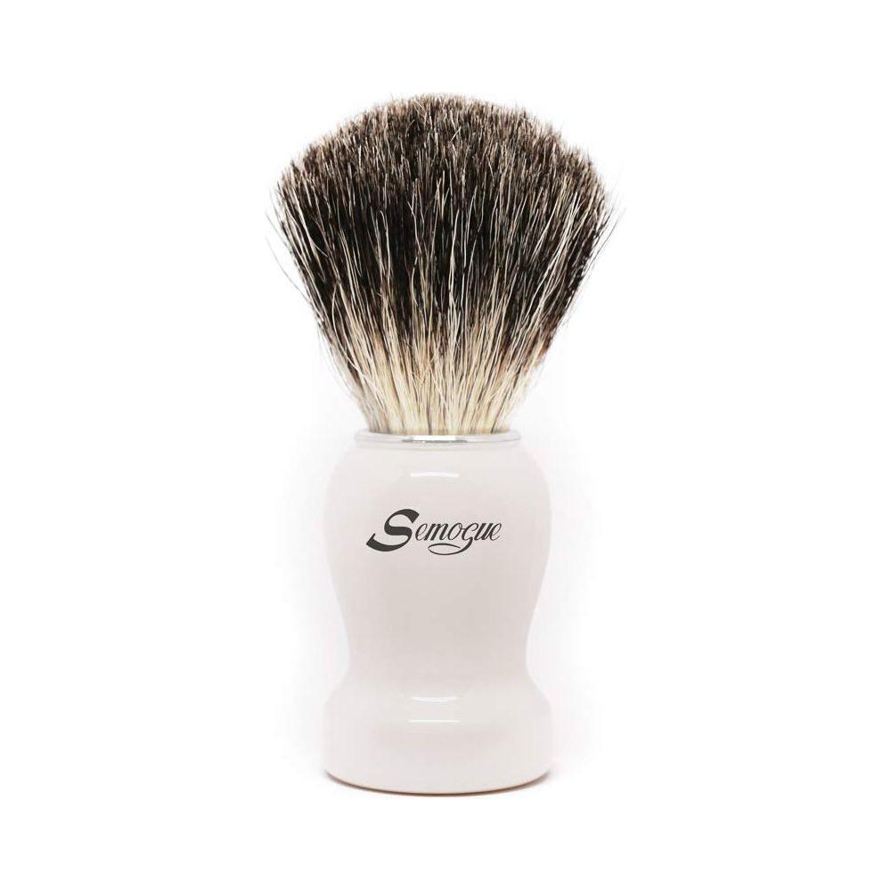 Semogue Pharos-c3 pure grey badger shaving brush in arctic white, with dense bristles and a sleek handle, ideal for shaving routines.