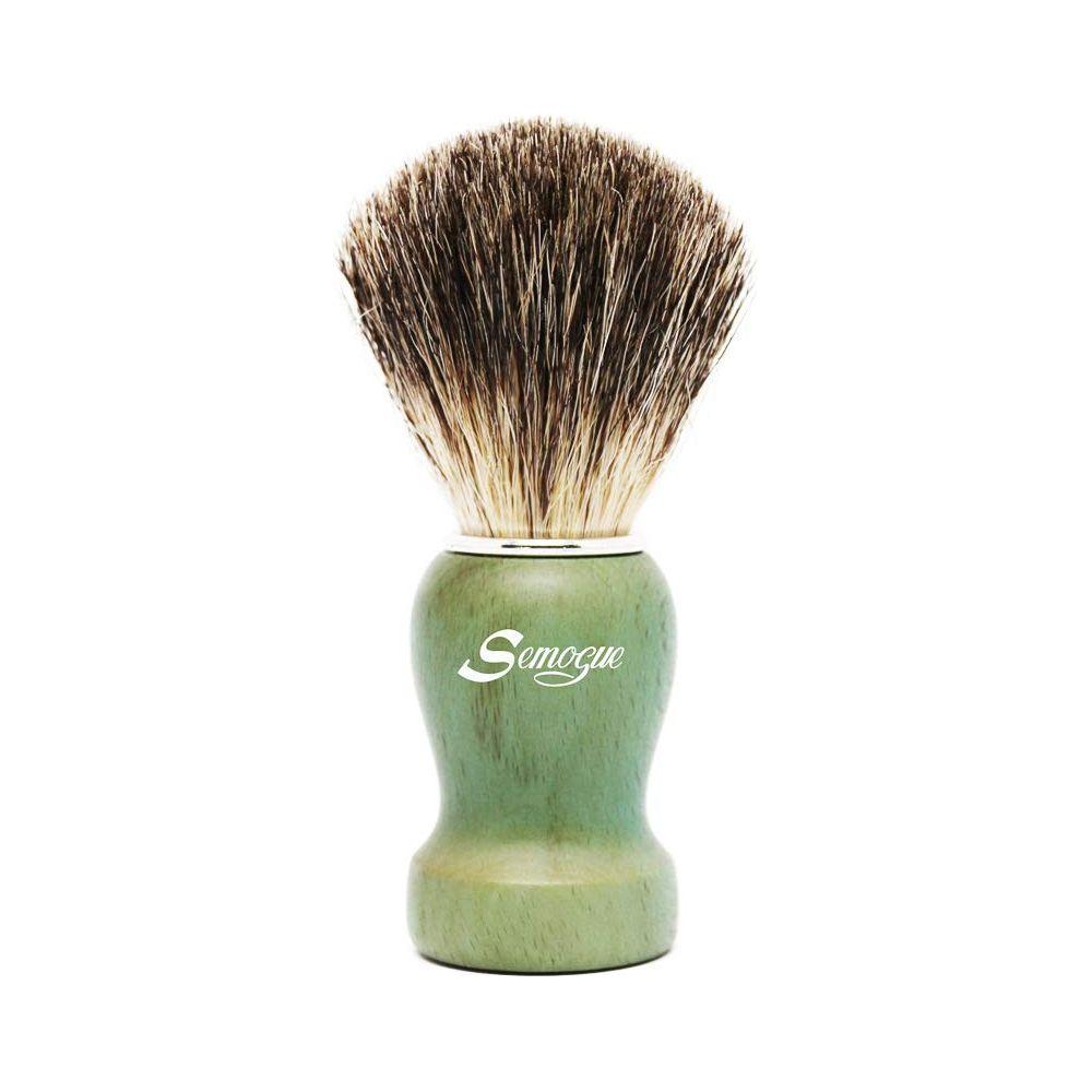 Semogue Pharos-c3 pure grey badger shaving brush with ocean green handle, showcasing soft bristles and stylish design.