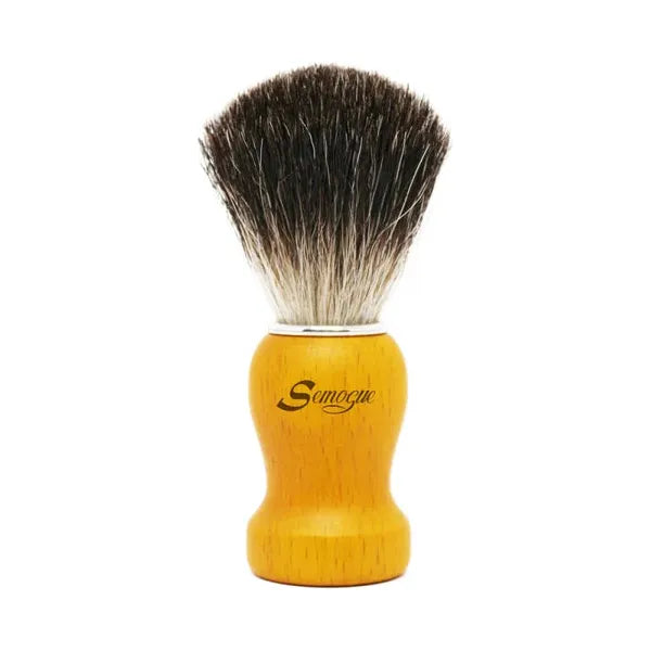 Semogue Pharos-c3 pure grey badger shaving brush in yellow, showcasing soft bristles and a sleek handle for a smooth shave.