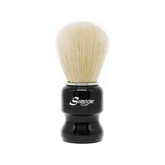 Semogue Torga-C5 Onyx synthetic shaving brush with black handle and dense bristles, designed for a smooth shave.