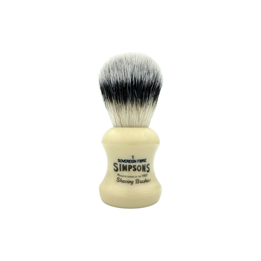 Simpson Eagle 1 Sovereign Grade synthetic fibre shaving brush with a classic handle and soft bristles, ideal for a smooth shave.