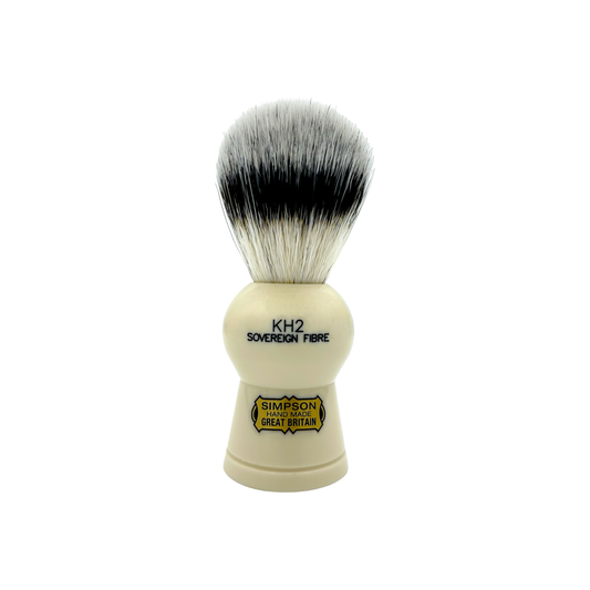 Simpson Keyhole 2 Sovereign Grade synthetic fiber shaving brush with a classic handle and soft bristles for a smooth shave.