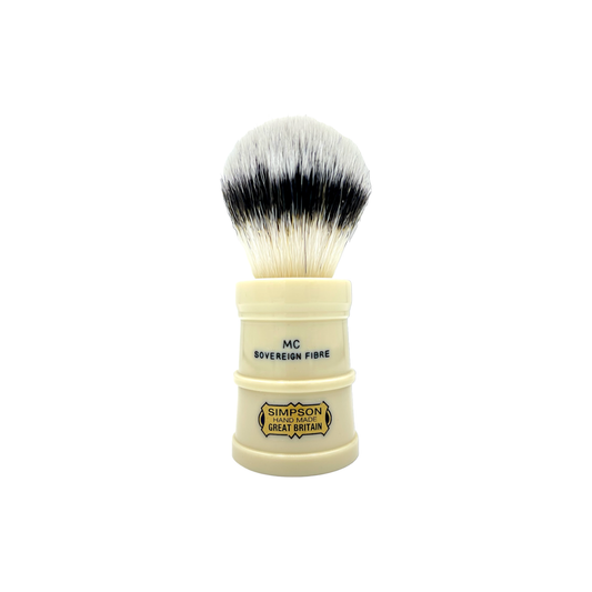 Simpson Milk Churn Sovereign Grade synthetic fibre shaving brush with a classic design, ideal for a smooth shave.