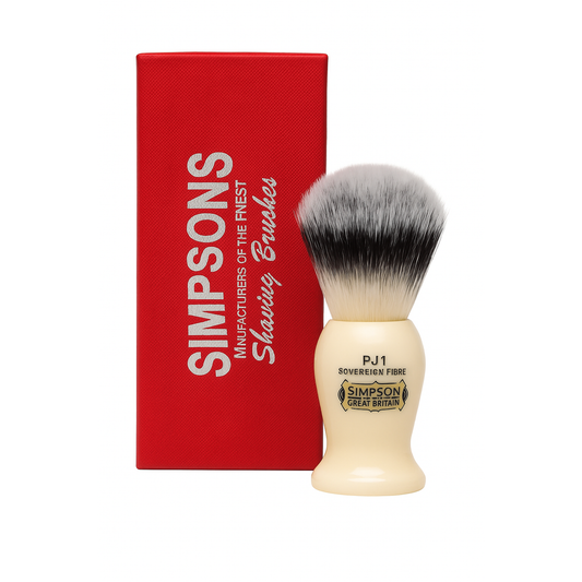 Simpson Persian Jar 1 Sovereign Grade synthetic fibre shaving brush with a classic handle and soft bristles for a smooth shave