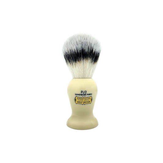 Simpson Persian Jar 2 Sovereign Grade synthetic fibre shaving brush with a classic handle and soft bristles.