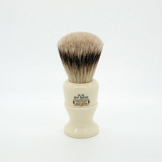 Simpson Polo 10 Best Badger Shaving Brush with wooden handle and dense badger bristles for a close shave.