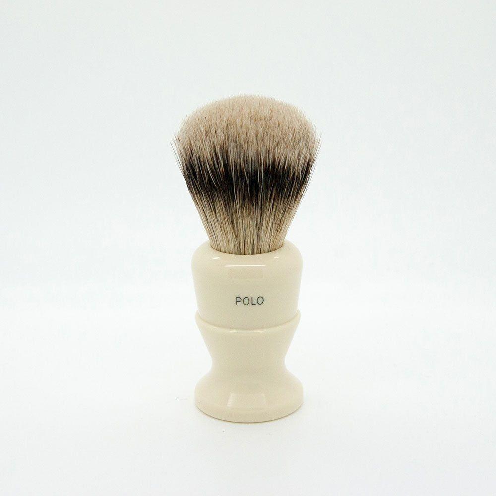 Simpson Polo 10 Best Badger Shaving Brush with wooden handle and dense badger bristles for a luxurious shave.