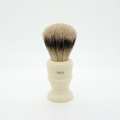 Simpson Polo 10 Best Badger Shaving Brush with wooden handle and dense badger bristles for a luxurious shave.