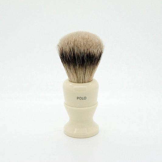 Simpson Polo 10 Best Badger Shaving Brush with wooden handle and dense badger bristles for a luxurious shave.