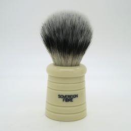 Simpson Rover Sovereign Grade synthetic fibre shaving brush with a black handle and dense bristles.