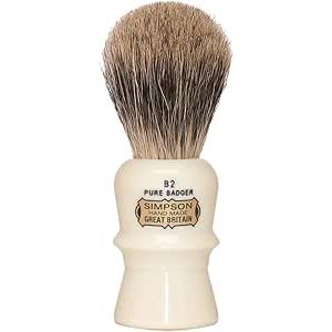 Simpson Beaufort B2 Pure shaving brush with dense bristle knot and elegant handle, designed for a close, comfortable shave.