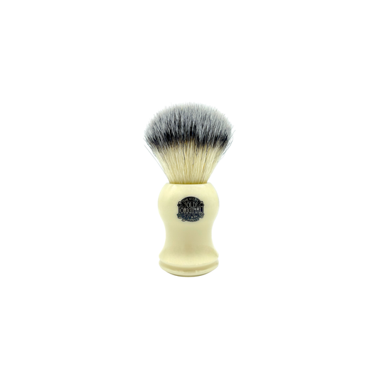 Simpsons 2007 Synthetic Bristle Shaving Brush by Pasteur Pharmacy with white handle and dense synthetic bristles for a close shave.