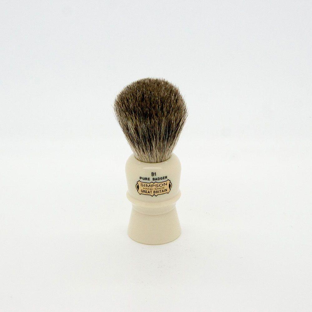 Simpsons Beaufort B1 Pure Badger Shaving Brush with wooden handle and dense badger bristles for a smooth shave.