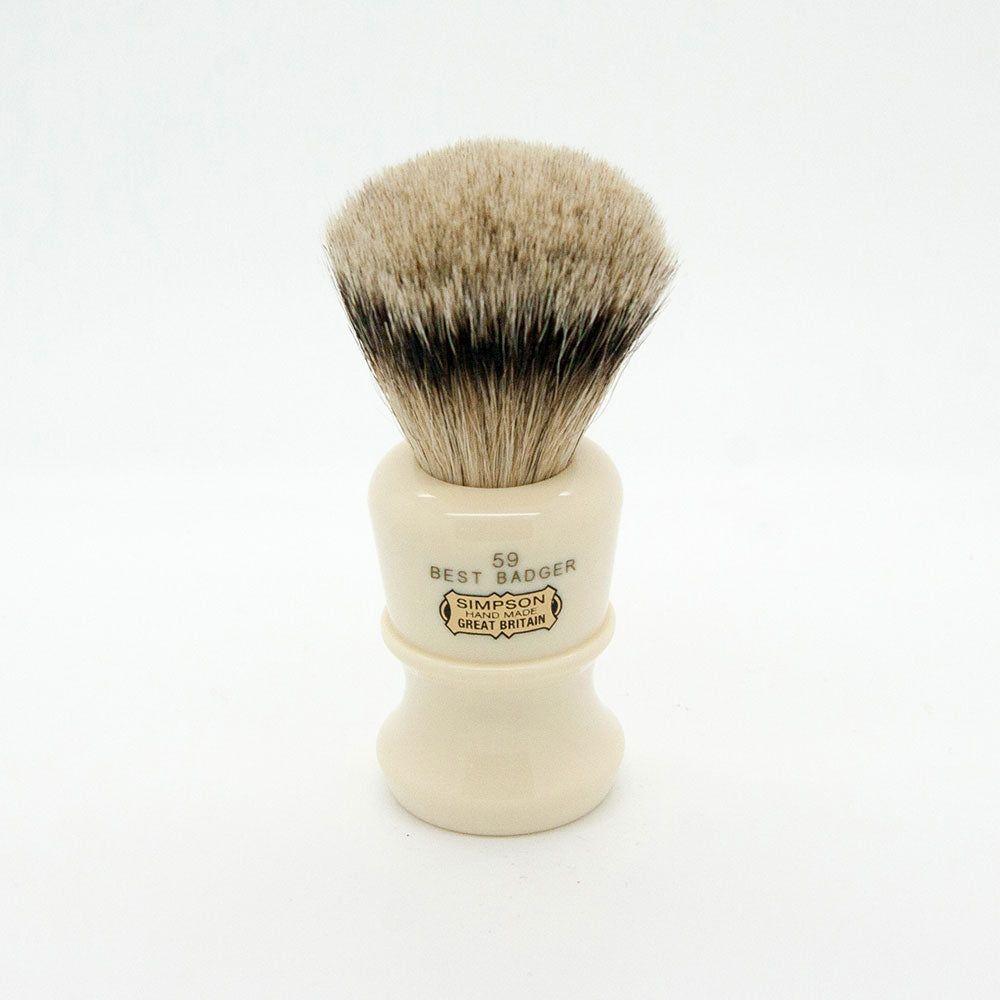 Simpsons Fifty Series 59 Best Badger Shaving Brush with a wooden handle and soft bristles for a smooth shave.