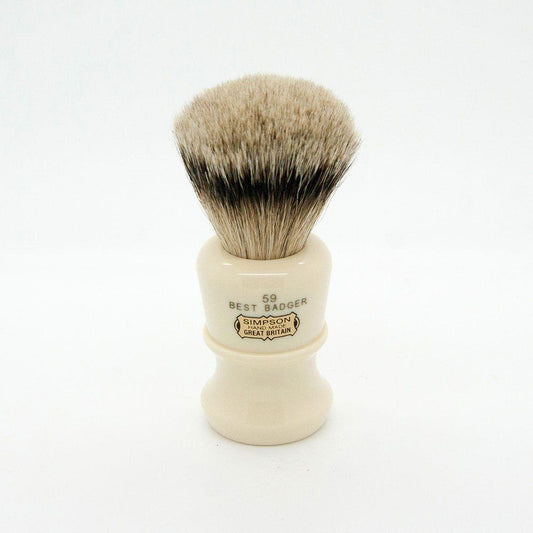 Simpsons Fifty Series 59 Best Badger Shaving Brush with a wooden handle and soft bristles for a smooth shave.