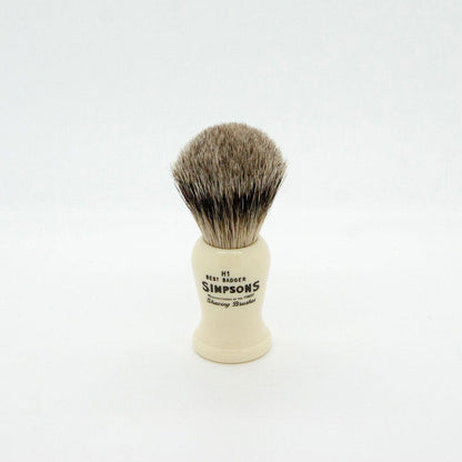 Simpsons Harvard H1 Best Badger Shaving Brush with wooden handle and dense bristles for a close shave.