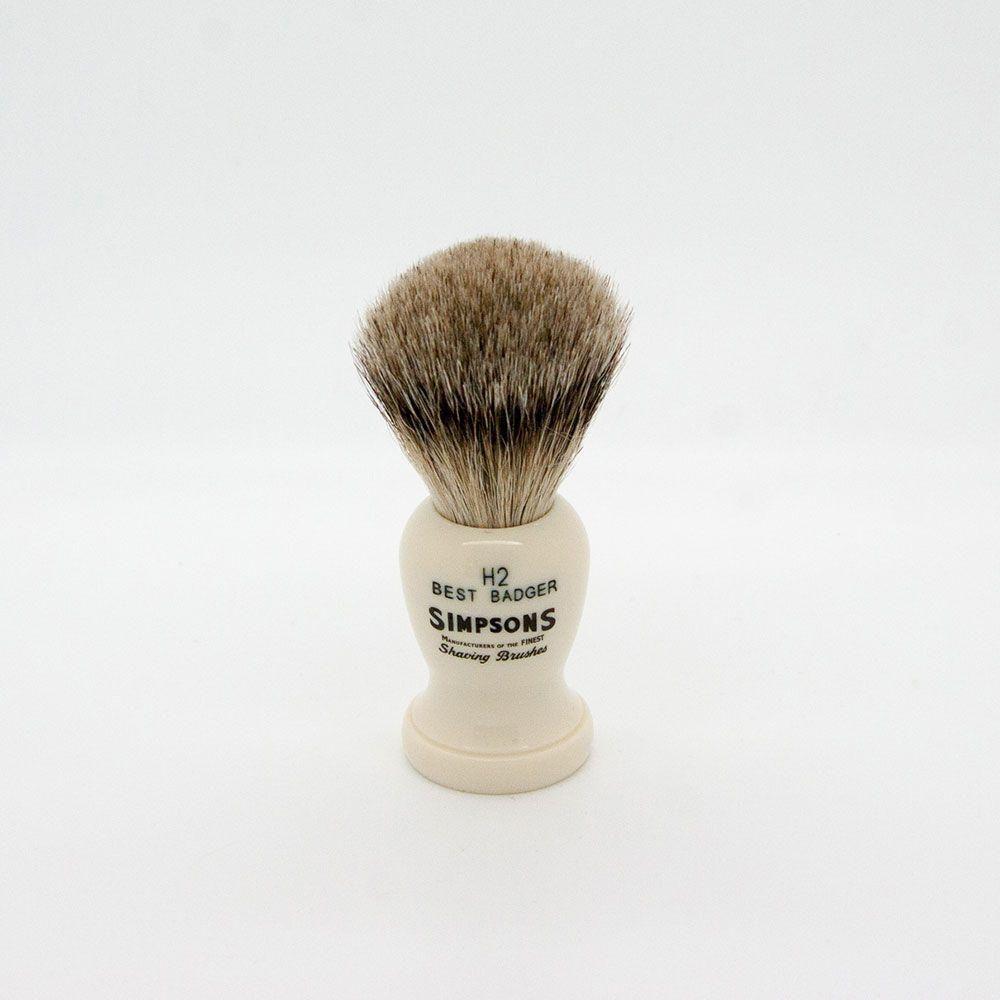 Simpsons Harvard H2 Best Badger Shaving Brush with cream-colored handle and dense badger bristles for a luxurious shave.