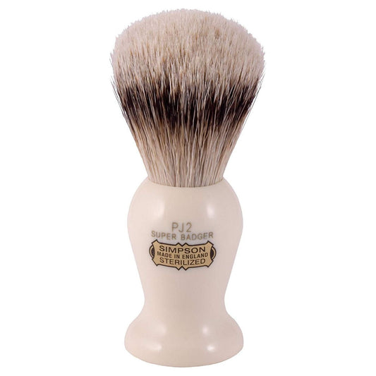 Simpsons Persian Jar Pj2 shaving brush with best badger hair and imitation ivory handle, by Pasteur Pharmacy.