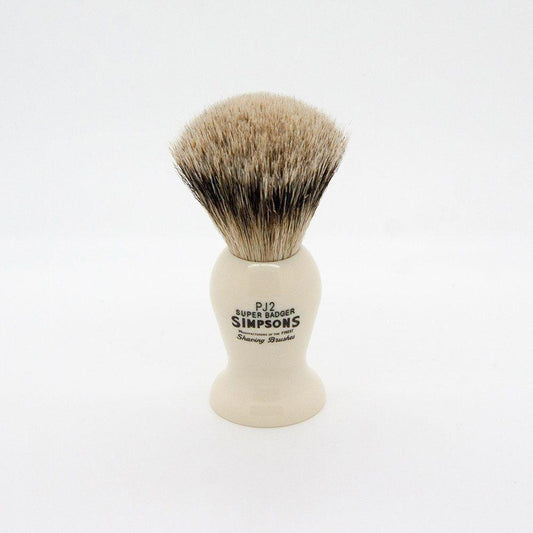 Simpsons Persian Jar PJ2 Super Badger Hair Shaving Brush with cream-colored handle, ideal for traditional wet shaving.