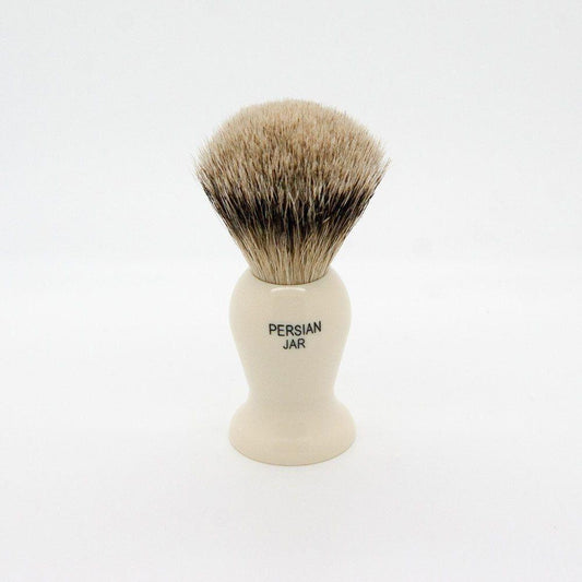 Simpsons Persian Jar Pj2 Super Badger Hair Shaving Brush with a classic handle, ideal for traditional shaving routines.