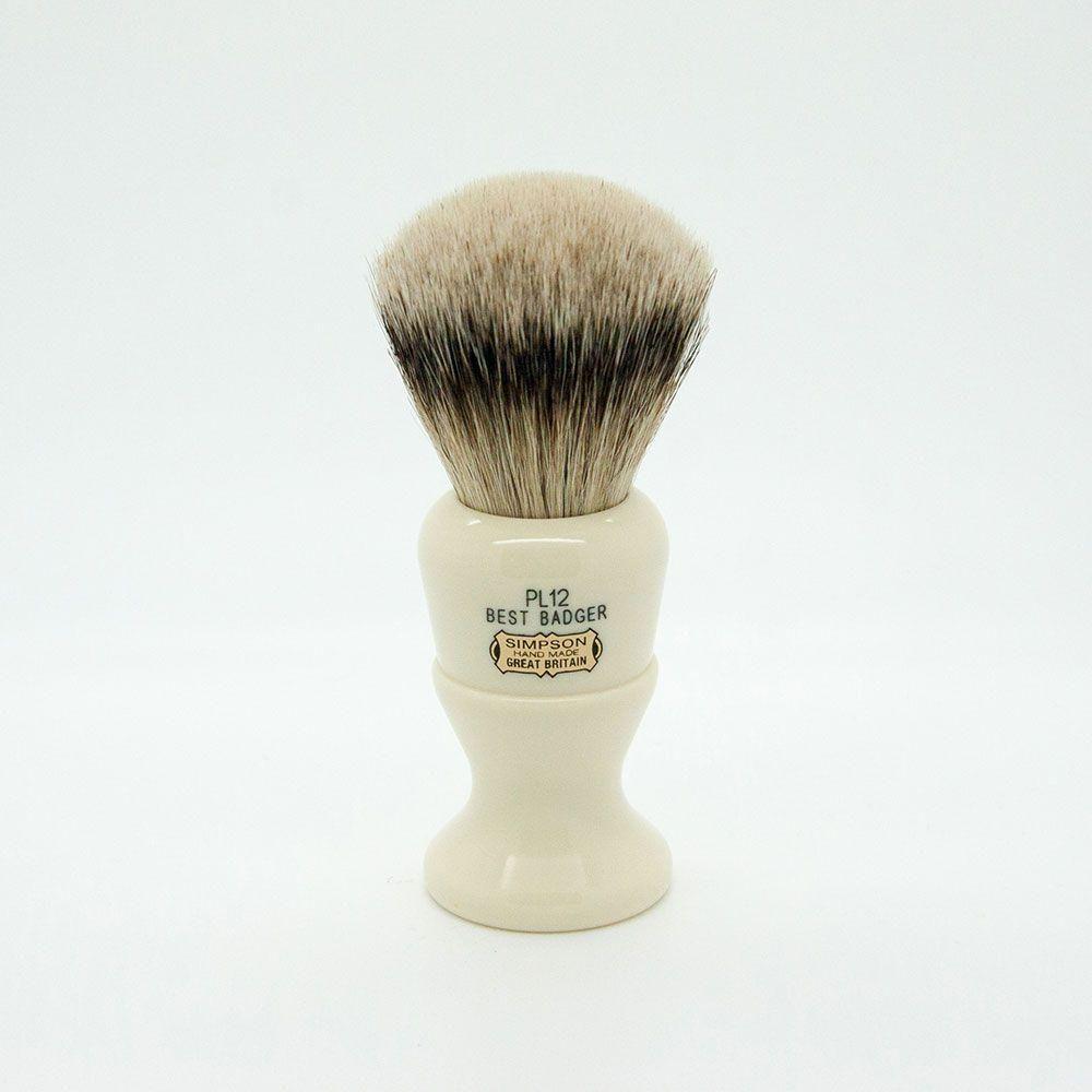 Simpsons Polo PL12 Best Badger Shaving Brush with wooden handle, showcasing soft bristles and classic design for a smooth shave.