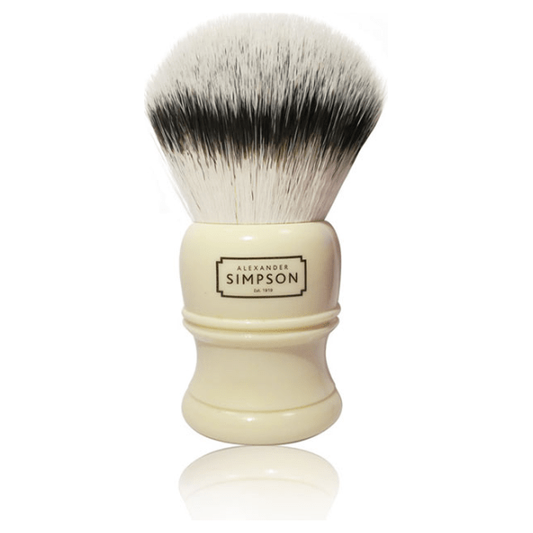 Simpsons Trafalgar T2 synthetic shaving brush with black handle and soft bristles, ideal for traditional wet shaving.