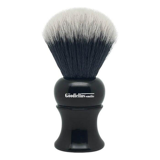 Black Noir synthetic shaving brush from The Goodfellas' Smile, showcasing soft bristles and elegant design.