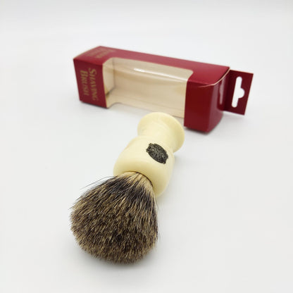 Vulfix 850 Pure Badger shaving brush with ivory handle, showing soft bristles and elegant classic design for a traditional shave.