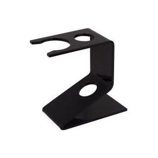 Black acrylic Semogue 0030 shaving brush stand with a sleek, modern design, holding a shaving brush securely in place.