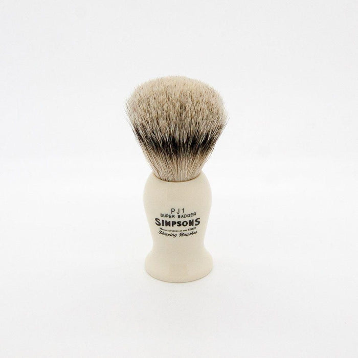 Simpsons Persian Jar Pj1 Super Badger Hair Shaving Brush small, natural bristles, with a rounded handle for comfortable grip.