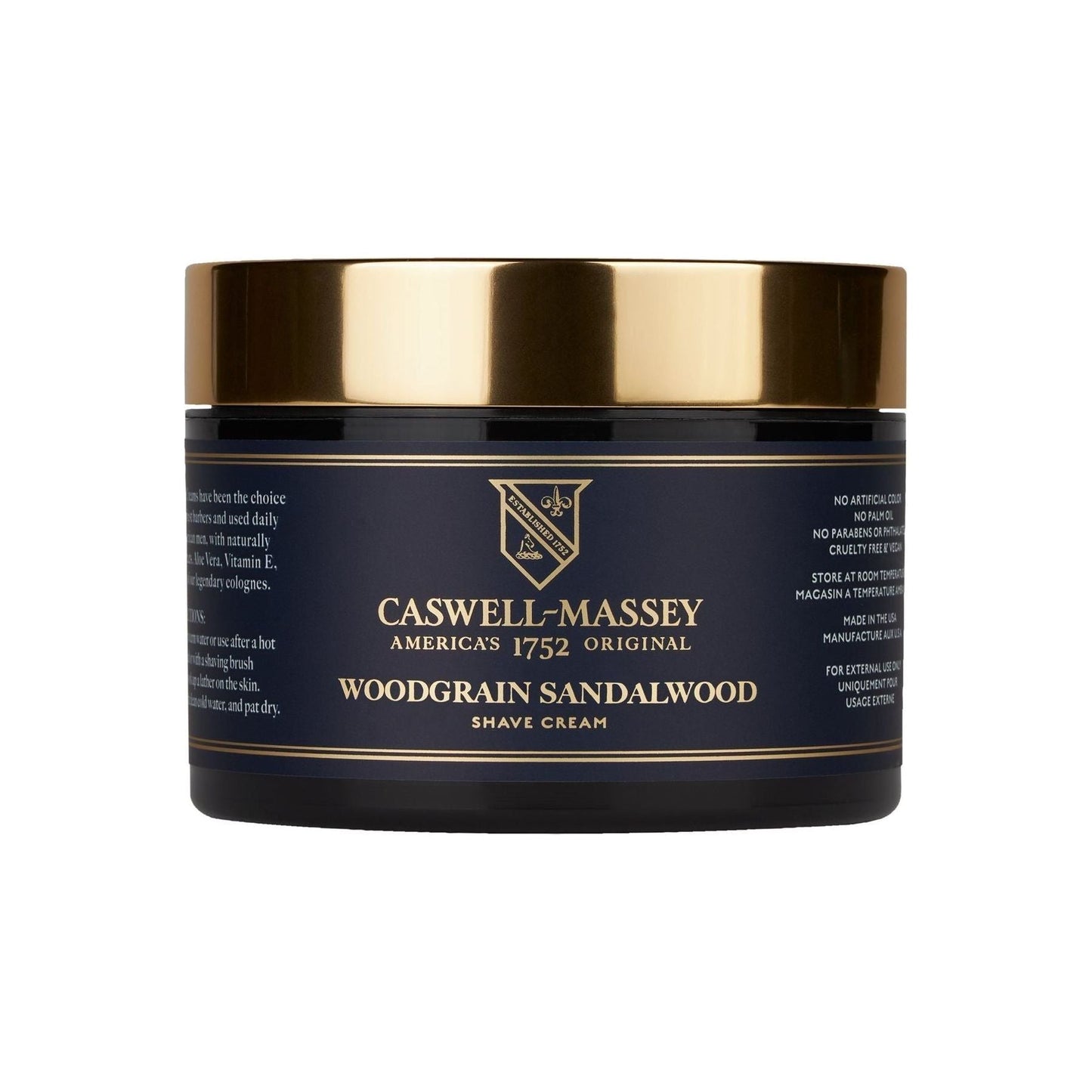 Caswell Massey Woodgrain Sandalwood Shave Cream collection in an 8 oz jar, featuring a luxurious sandalwood scent for a smooth shave.