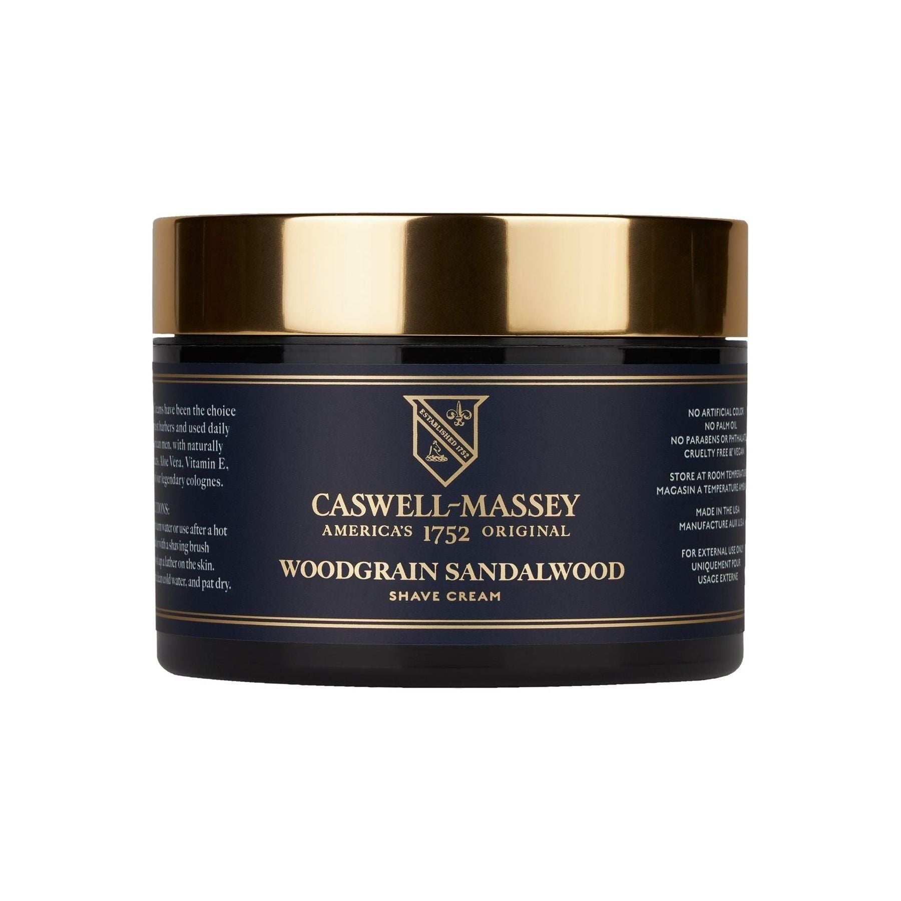 Caswell Massey Woodgrain Sandalwood Shave Cream collection in an 8 oz jar, featuring a luxurious sandalwood scent for a smooth shave.