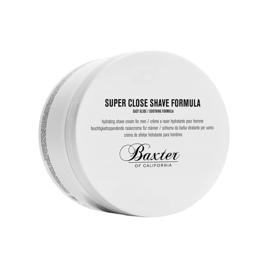 Baxter of California Super Close Shave Formula shaving cream in 240 ml tube, providing a smooth, close shave.