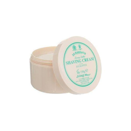 D. R. Harris & Co Eucalyptus Shaving Cream Bowl, 150g, in a ceramic container, featuring eucalyptus scent and creamy texture.