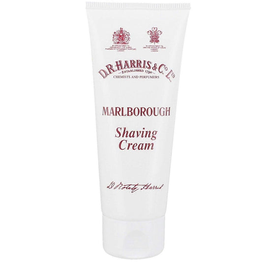 D. R. Harris & Co Marlborough Shaving Cream tube, 75g, in a classic packaging, ideal for a smooth shaving experience.