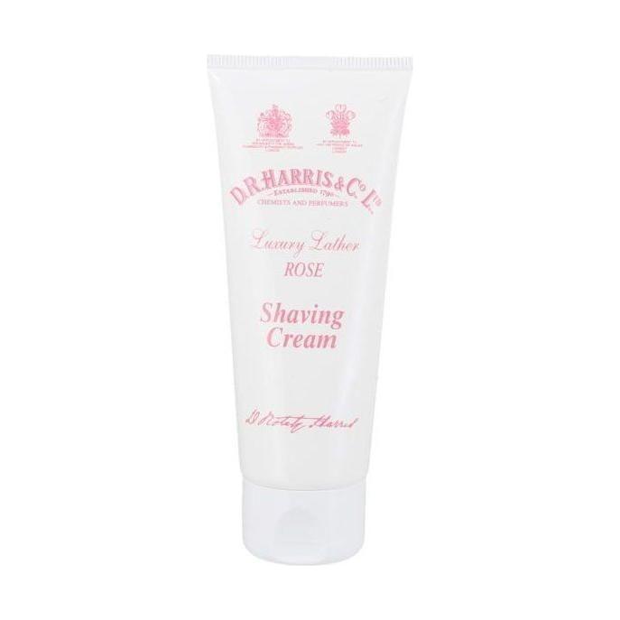 D. R. Harris & Co Rose Shaving Cream tube in 75g size, featuring elegant packaging and floral rose scent for a luxurious shave.