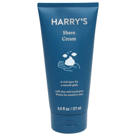 Harry's Shave Cream in a 6 oz tube, moisturizing shaving cream by Pasteur Pharmacy, designed for smooth, close shaves.