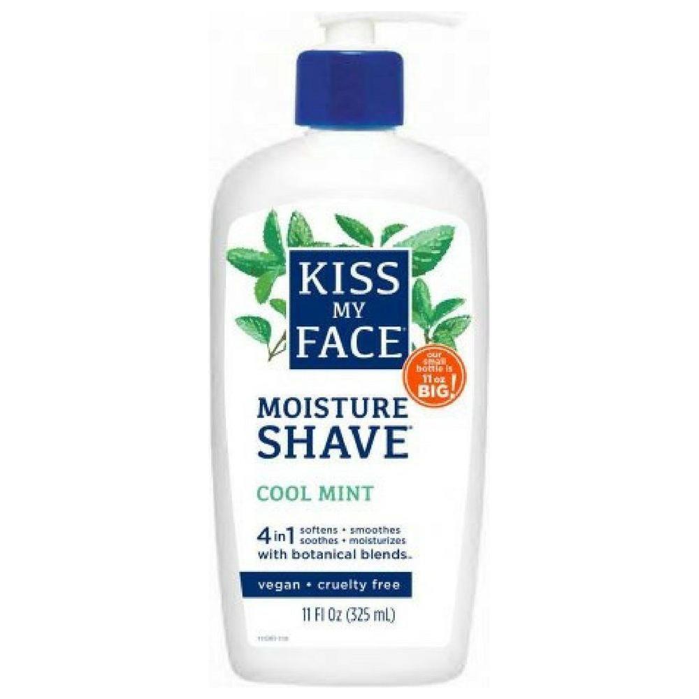 Kiss My Face 4-in-1 Moisture Shave Cool Mint shaving cream in green 325ml bottle, natural ingredients for smooth, refreshing shave