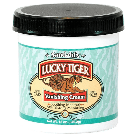 Lucky Tiger Barber Shop Menthol Mint Vanishing Cream in 12 oz jar, soothing shaving cream with refreshing menthol for a close shave