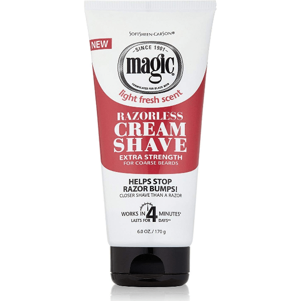 Pasteur Pharmacy Magic Cream Shave razorless shaving cream for coarse hair, 170g, in a tube with product label visible.