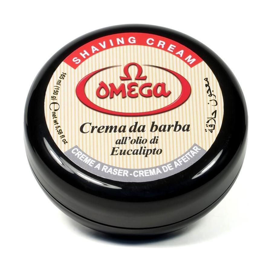 Omega Eucalyptus Shaving Cream in a black bowl by Pasteur Pharmacy, 5.2 oz, smooth lather for a close shave.