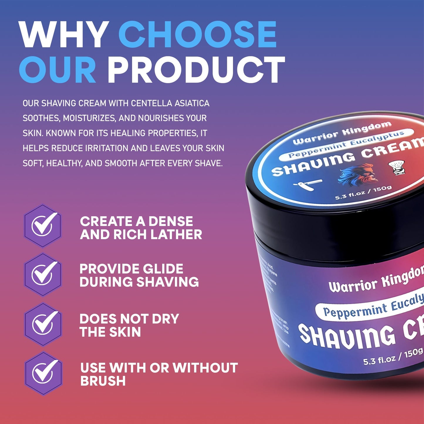 WhollyKaw Warrior Kingdom luxury shaving cream with peppermint and eucalyptus, shown in a jar, by Pasteur Pharmacy.