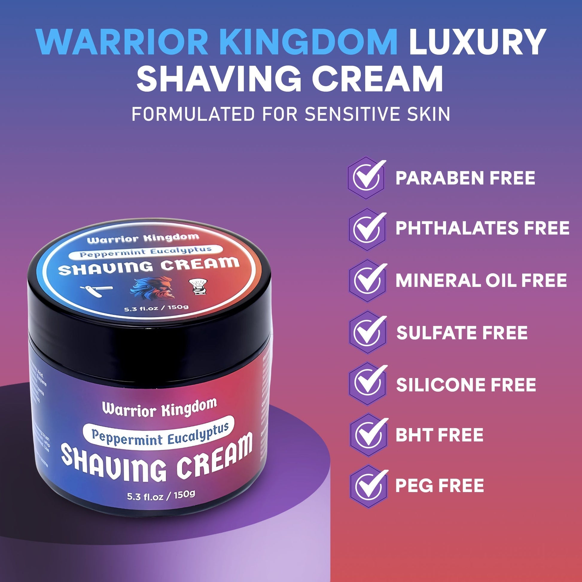 WhollyKaw Warrior Kingdom luxury shaving cream with peppermint and eucalyptus, in a jar, for smooth, refreshing shave.