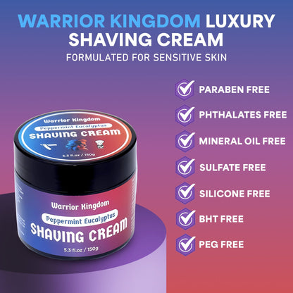 WhollyKaw Warrior Kingdom luxury shaving cream with peppermint and eucalyptus, in a jar, for smooth, refreshing shave.